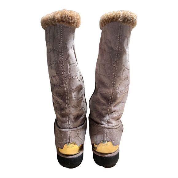Stuart Weitzman Gray Tan Croc Embossed Winter Snow Boots Size 7 Medium - Picture 3 of 9